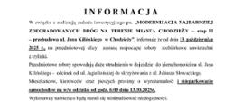 tekst informacja o rozpoczęciu modernizacji drogi