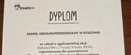 Dyplom za udział w ogólnopolskiej akcji „BohaterON w Twojej Szkole 2025”