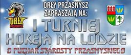 Plakat zapraszający do udziału w charytatywnym turnieju hokeja na lodzie o puchar starosty, będącego jednocześnie zbiórką na leczenie Ani Gruszki. Treść w artykule.