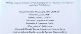 Ozdobiona motywem różyczek i herbem szkoły kartka z podziękowaniem dla sponsorów Dnia Dziecka