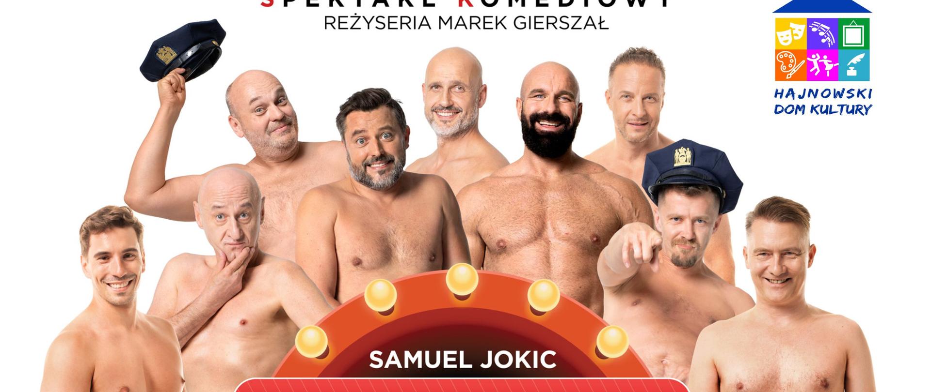 Na zdjęciu aktorzy występujący w spektaklu, u dołu informacje o wydarzeniu, zawarte w artykule