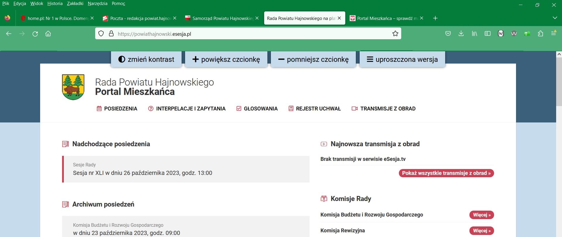 Zrzut ekranu - widok na Portal Mieszkańca w systemie eSesja