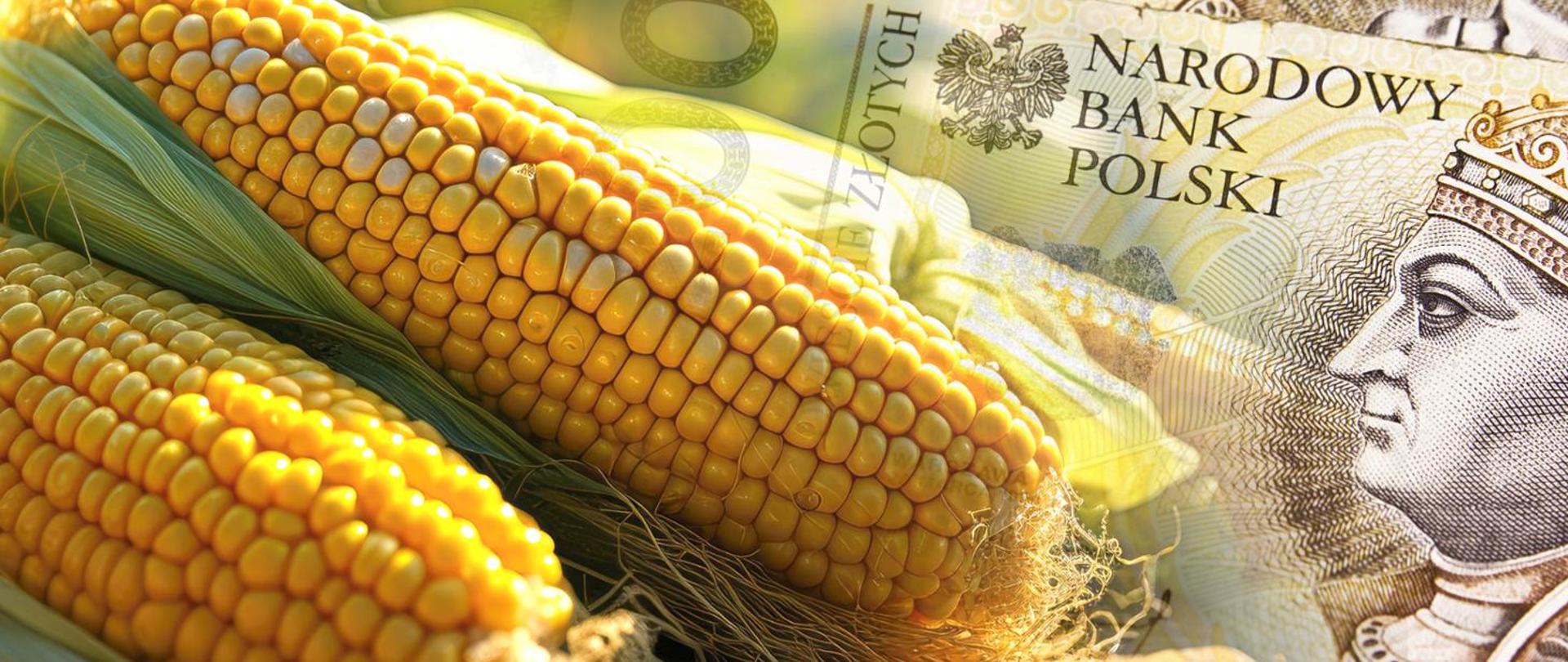 grafika przedstawia banknoty i kukurydzę