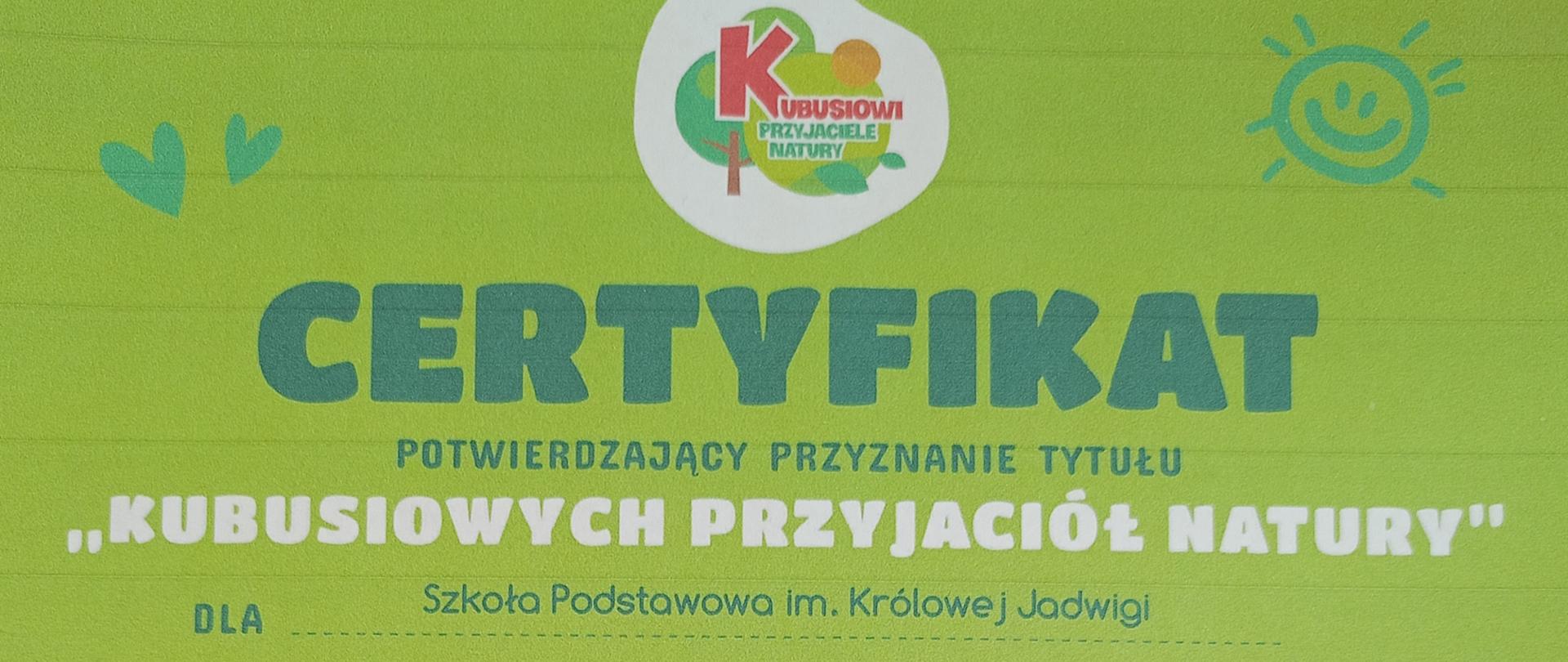 Certyfikat dla szkoły