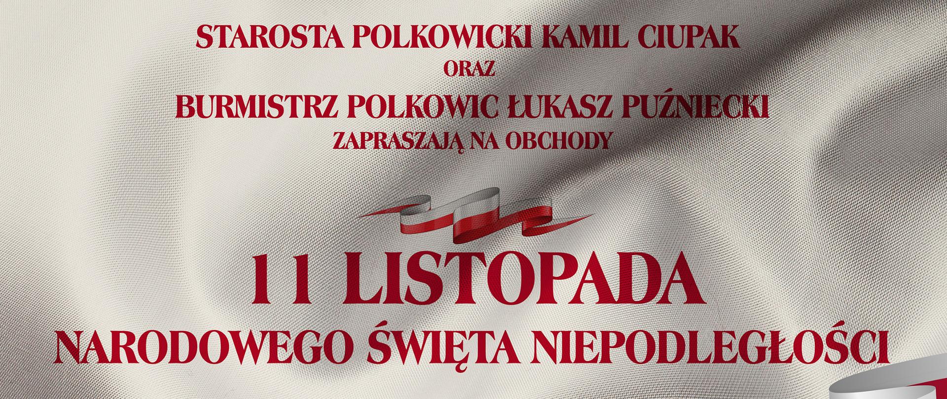 Plakat w biało-czerwonym kolorze z flagą Polski w tle