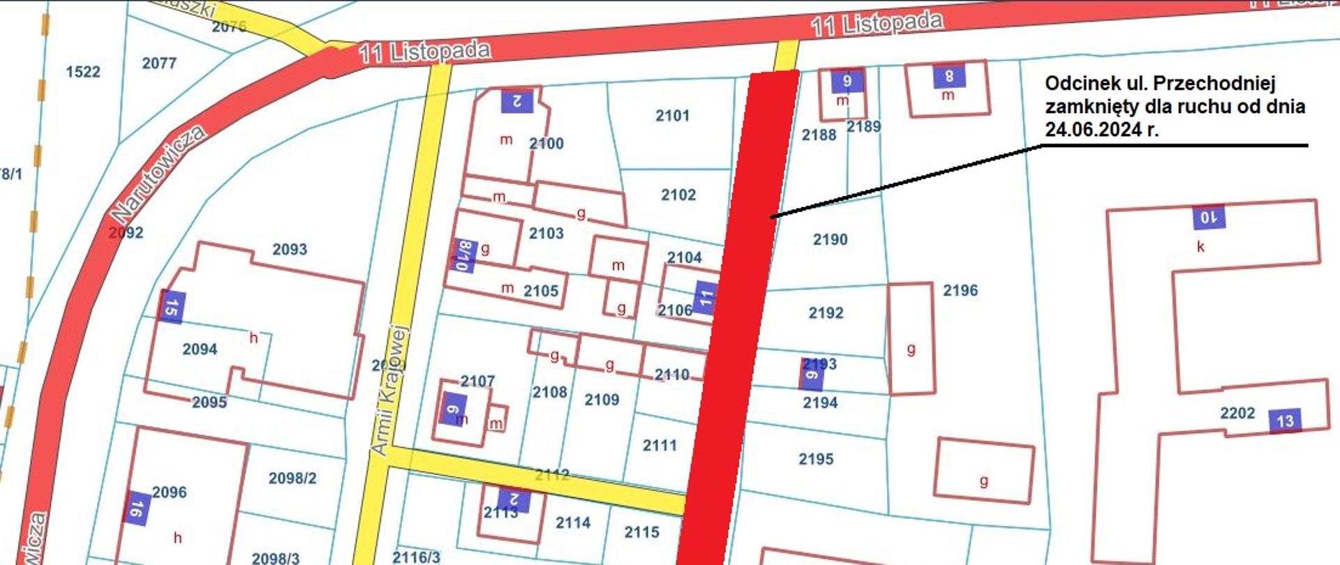 Uprzejmie informujemy, że w związku z rozpoczęciem przebudowy drogi wewnętrznej (działka nr 2119 – ul. Przechodnia) w miejscowości Mordy, od dnia 24 czerwca 2024 r., zgodnie z czasową organizacją ruchu, ulica Przechodnia będzie zamknięta dla ruchu na odcinku od ulicy 11-go Listopada do wjazdu na parking przy Komisariacie Policji w Mordach.
Przepraszamy za utrudnienia.