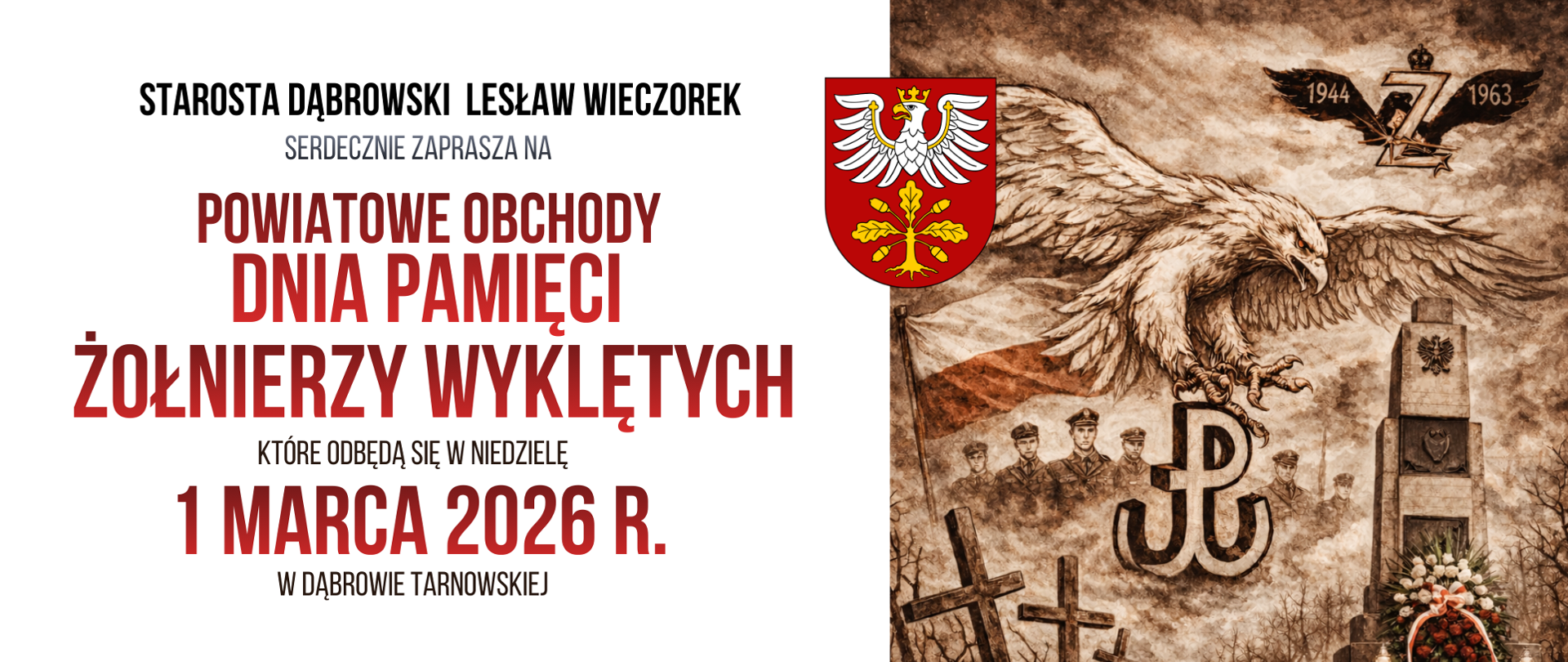 Plakat informujący o Powiatowych Obchodach Dnia Pamięci Żołnierzy Wyklętych