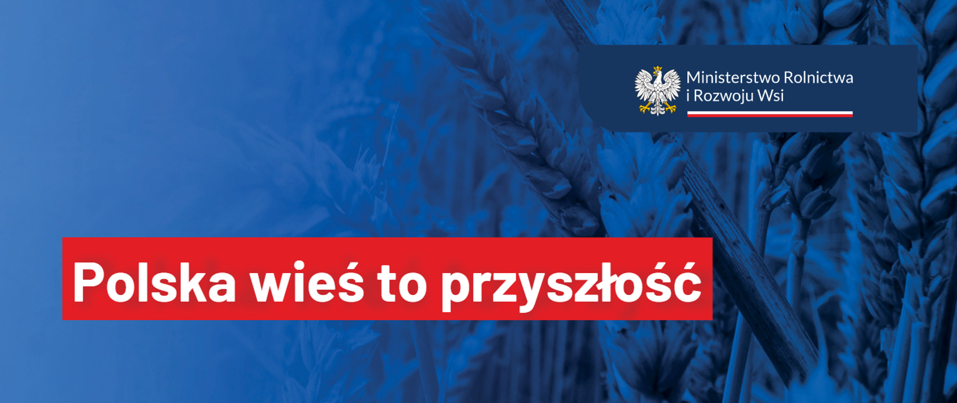 Niebieska grafika z logiem Ministerstwa Rolnictwa i Rozwoju Wsi oraz napisem "Polska wieś to przyszłość"