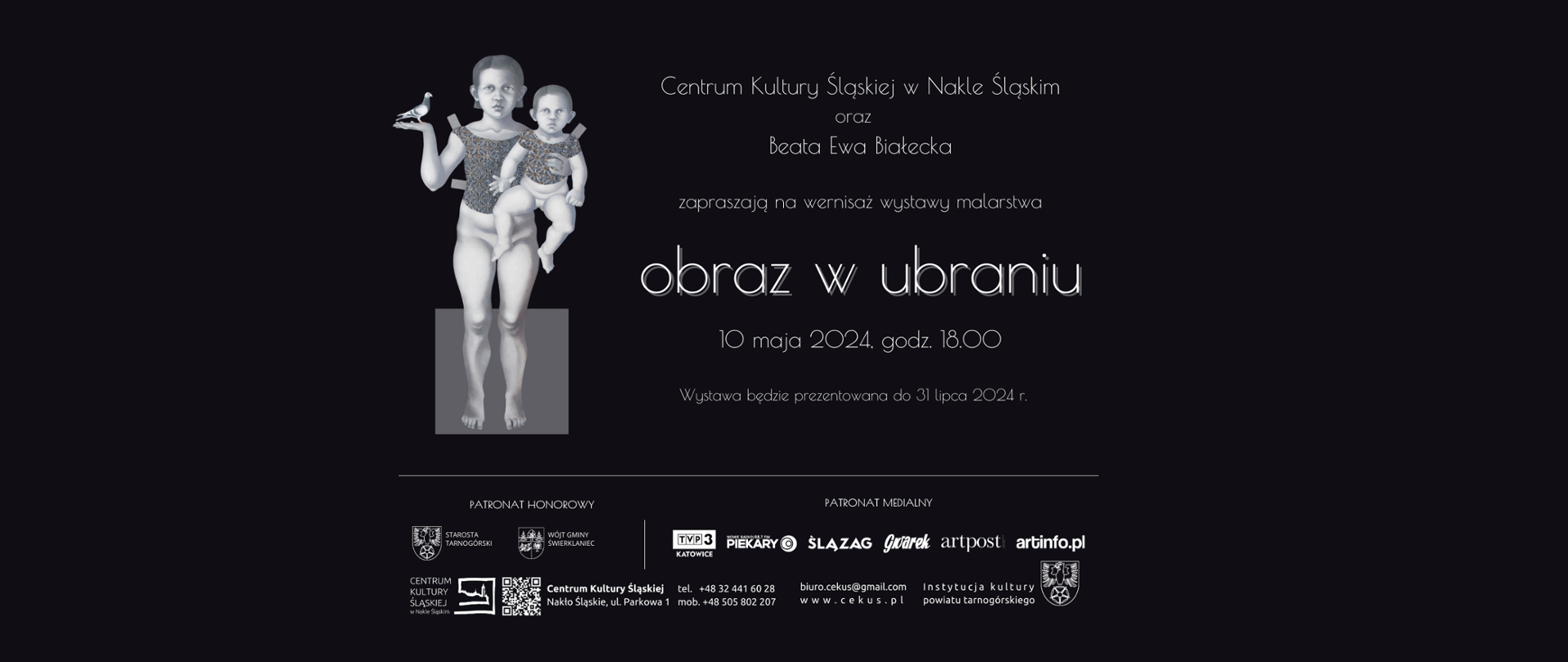 Obraz w ubraniu - zaproszenie na wernisaż wystawy Beaty Ewy Białeckiej