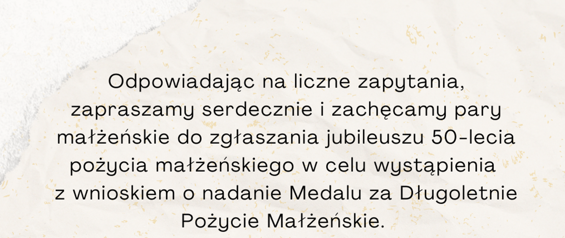 INFORMACJA ws. zgłaszania jubileuszu pożycia małżeńskiego