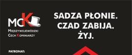 plakat z napisem Kampania społeczna "Sadza płonie.Czad zabija. Żyj!