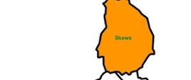 Zdjęcie przedstawia zarys gminy Raba Wyżna z zaznaczonym na kolor pomarańczowy Sołectwem Sieniawa