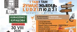 Na tle grafiki przedstawiającej drewniane domy umieszczono informacje o wydarzeniu, zawarte w artykule