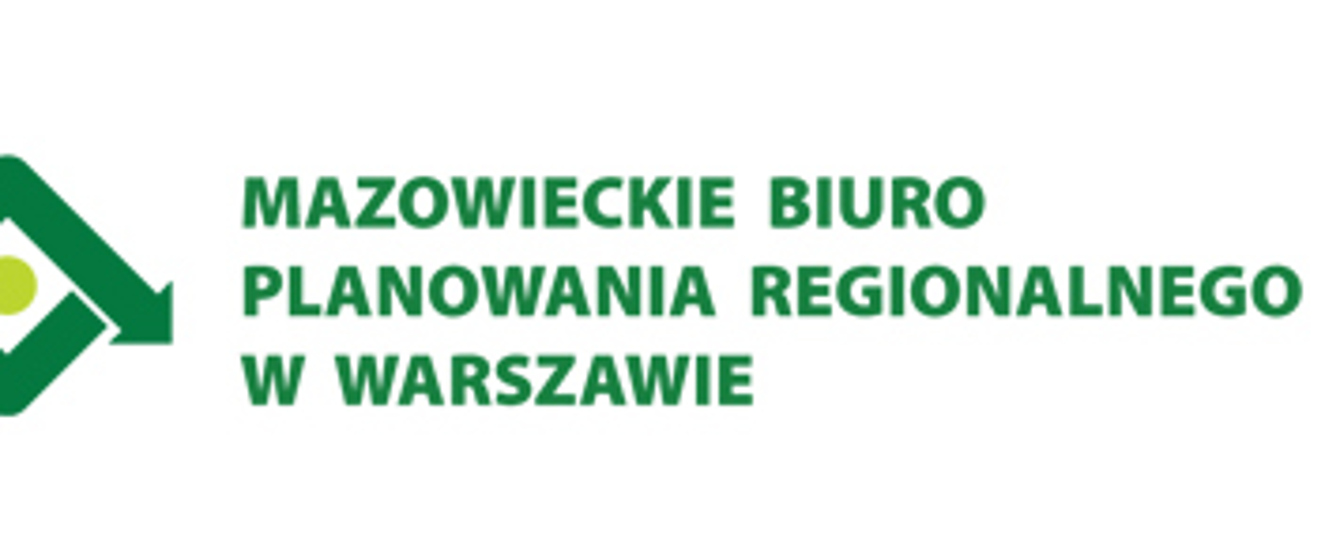 z lewej strony na białym tle zielony napis: "Mazowieckie Biuro Planowania Regionalnego w Warszawie"
z prawej czarny napis "Politechnika Warszawska"