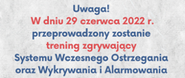 Komunikat dotyczący treningu syren alarmowych w dniu 29 czerwca 2022 r. 