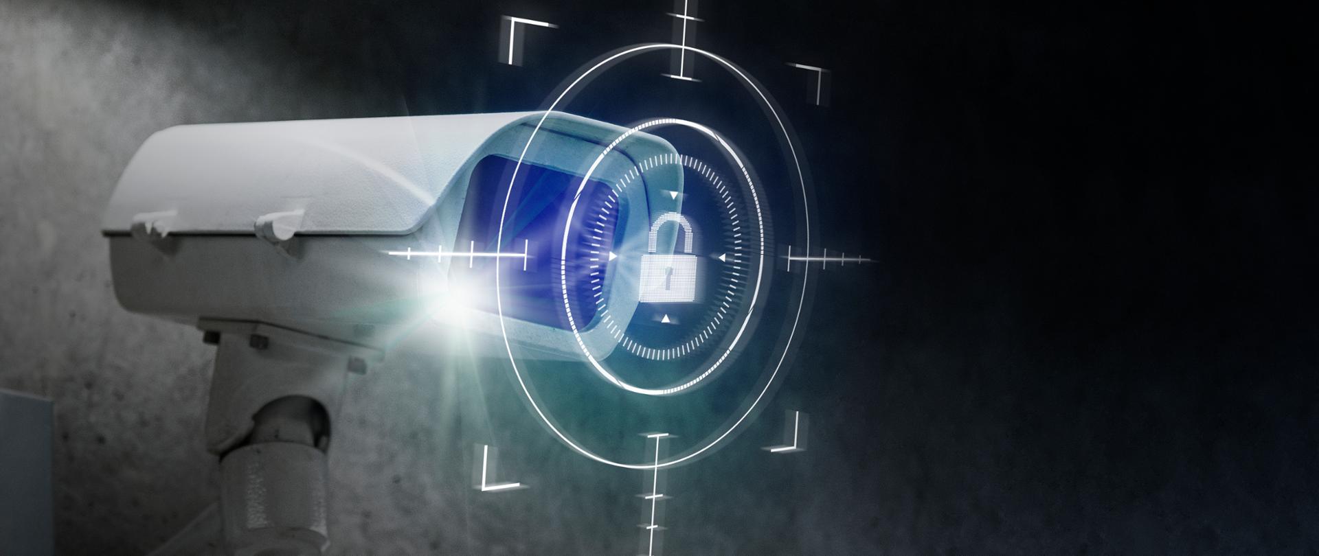 CCTV security technology with lock icon digital remix