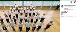 Kadr z filmu przedstawiający tańczących uczniów i nauczycieli