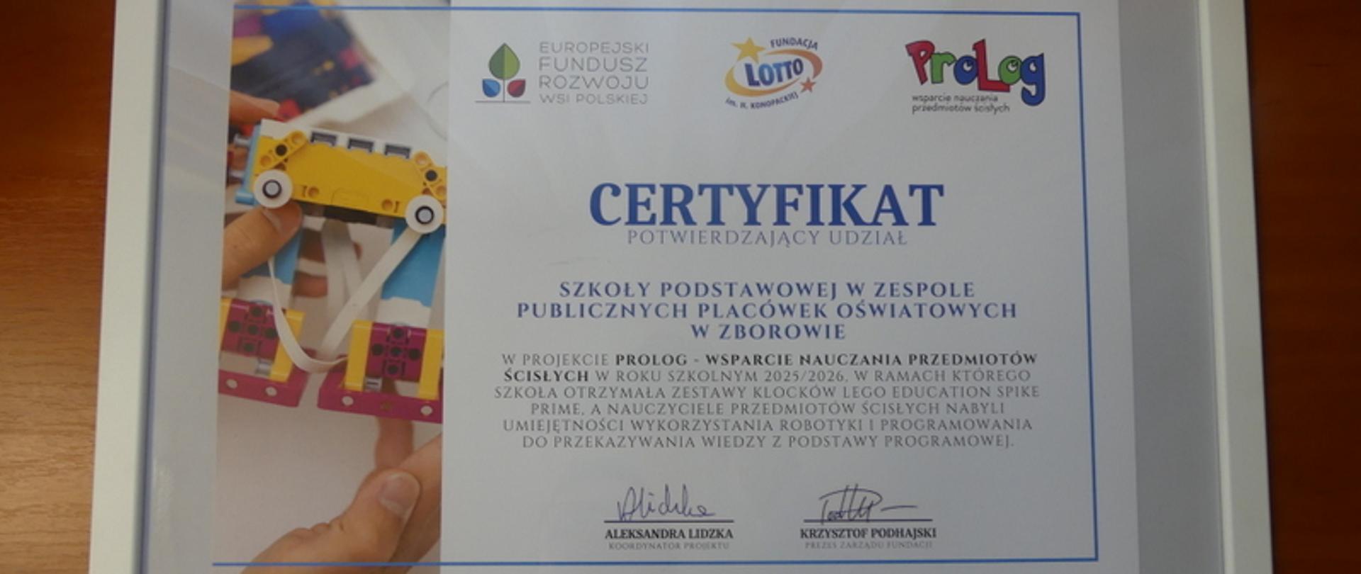 Realizacja projektu ProLog
w Szkole Podstawowej w Zborowie
