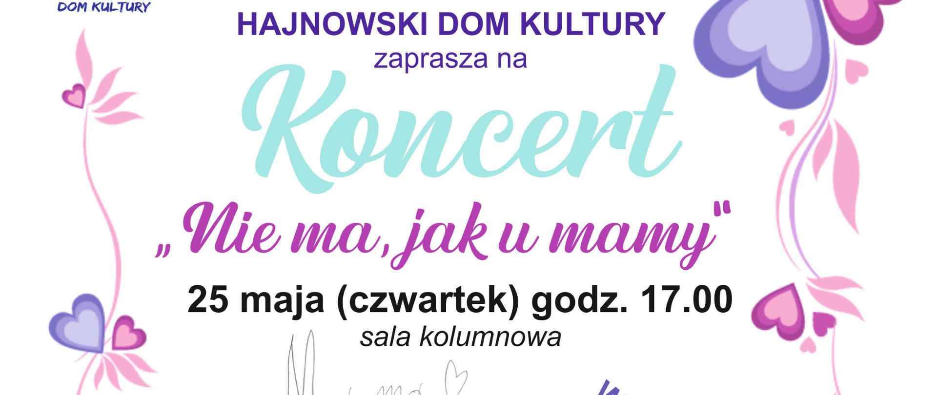 Na białym tle, w kolorowej ramce, rysunek mamy oraz informacje organizacyjne 