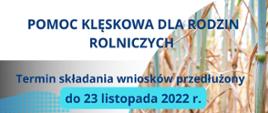 plakat w tonacji białej i ciemno niebiskiej pomoc klęskowa dla rodzin rolniczych 