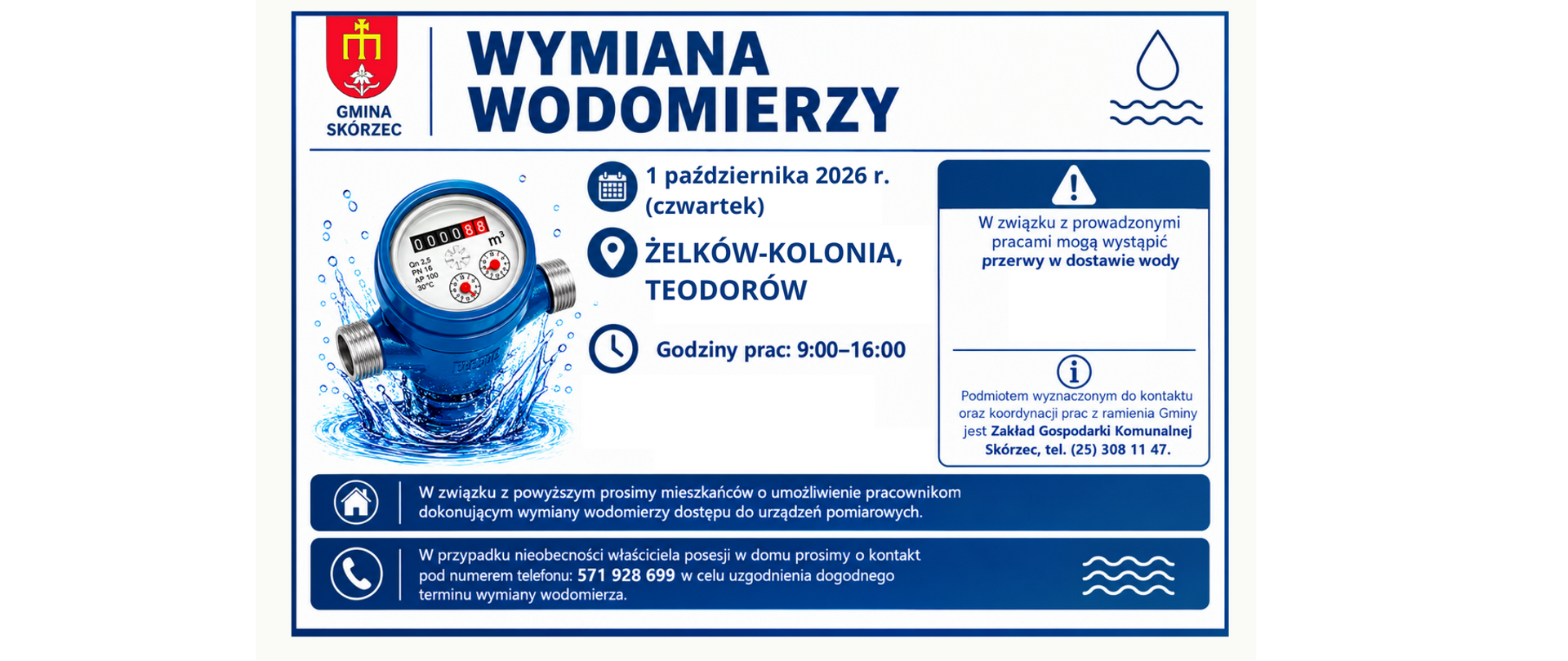 Wymiana wodomierzy Żelków-Kolonia, Teodorów - 1 października 2026 r.