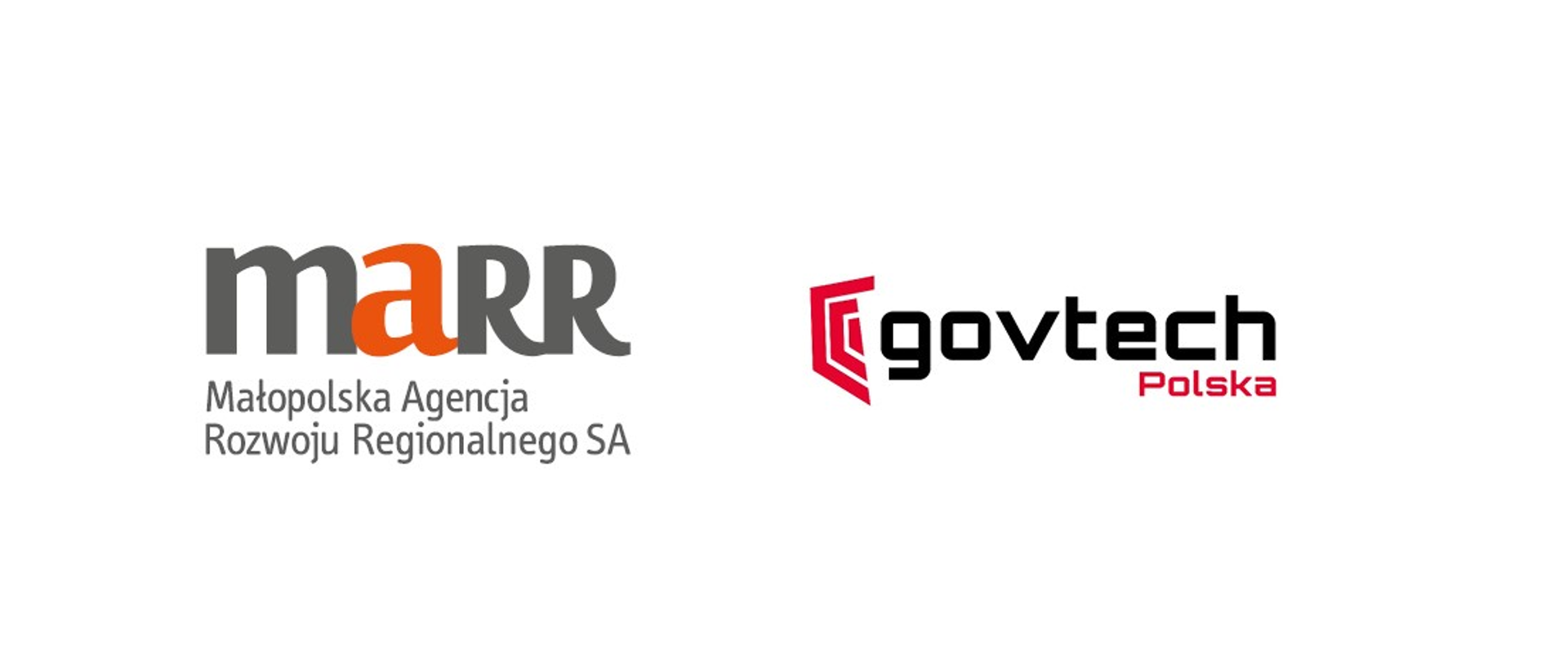 dwa logo obok siebie marr małopolska agencja rozwoju regionalnego sa napis szaro pomarańczowy oraz govtech polska napis czarno czerwony