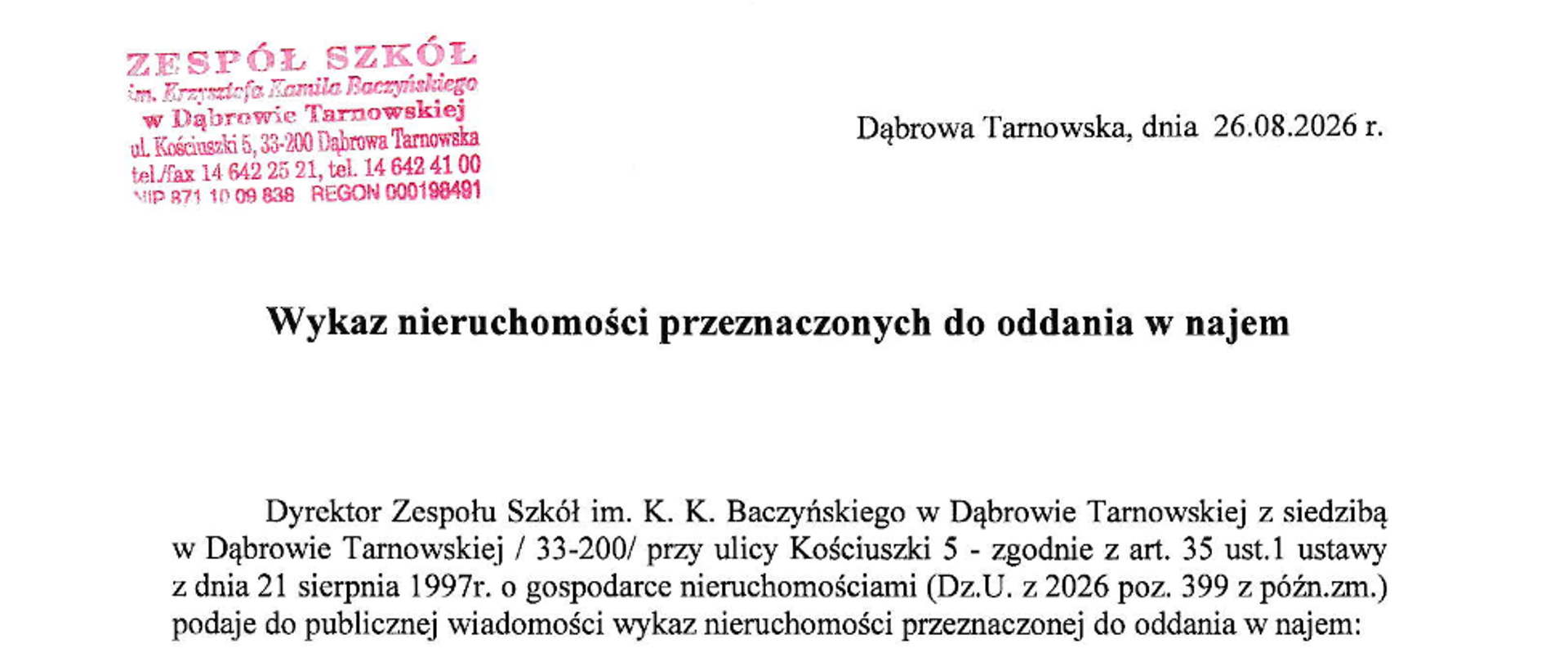 Treść wykazu