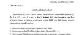 Zawiadomienie o XLIX Sesji Rady Gminy Szastarka
