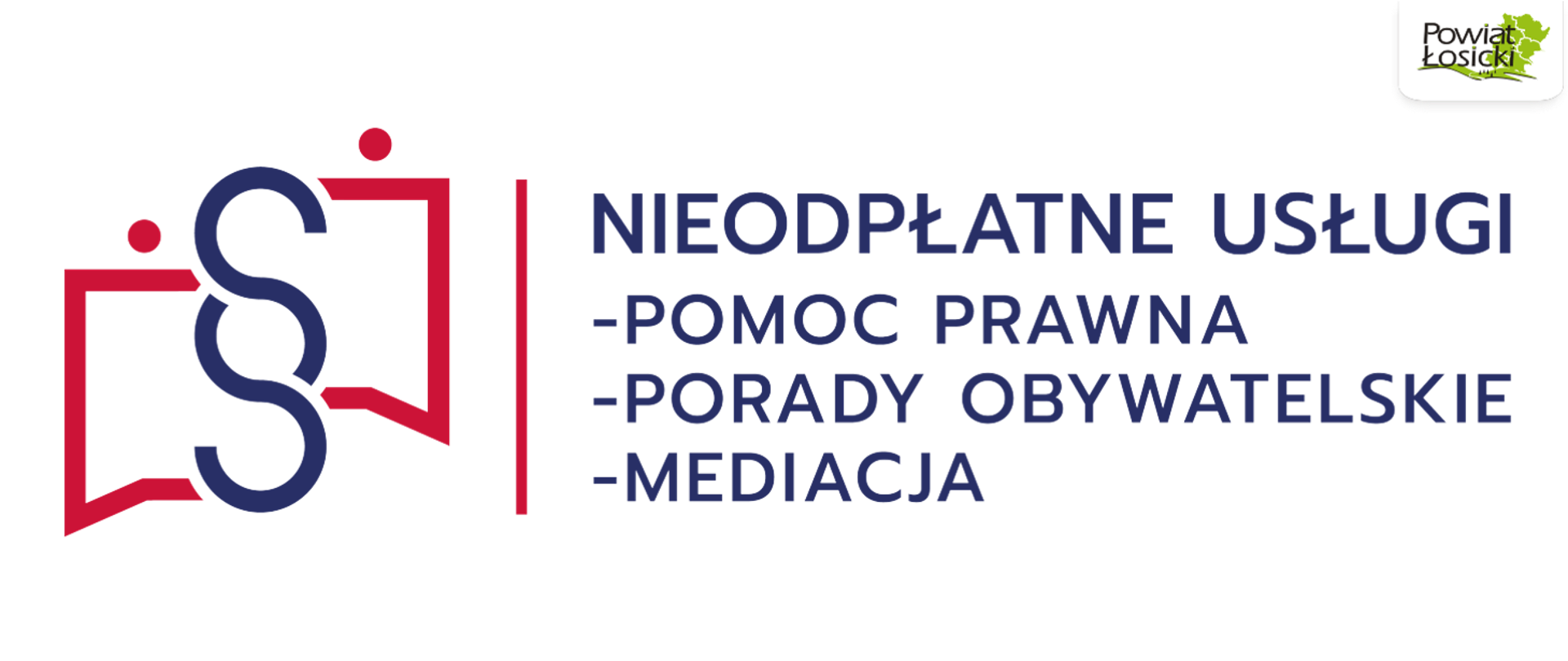 Banner promujący nieodpłatną pomoc prawną, nieodpłatne poradnictwo obywatelskie, nieodpłatną mediację