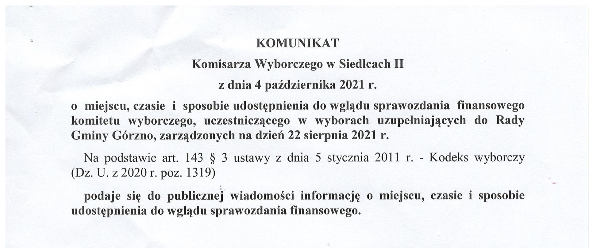 Komunikat Komisarza Wyborczego w Siedlcach II