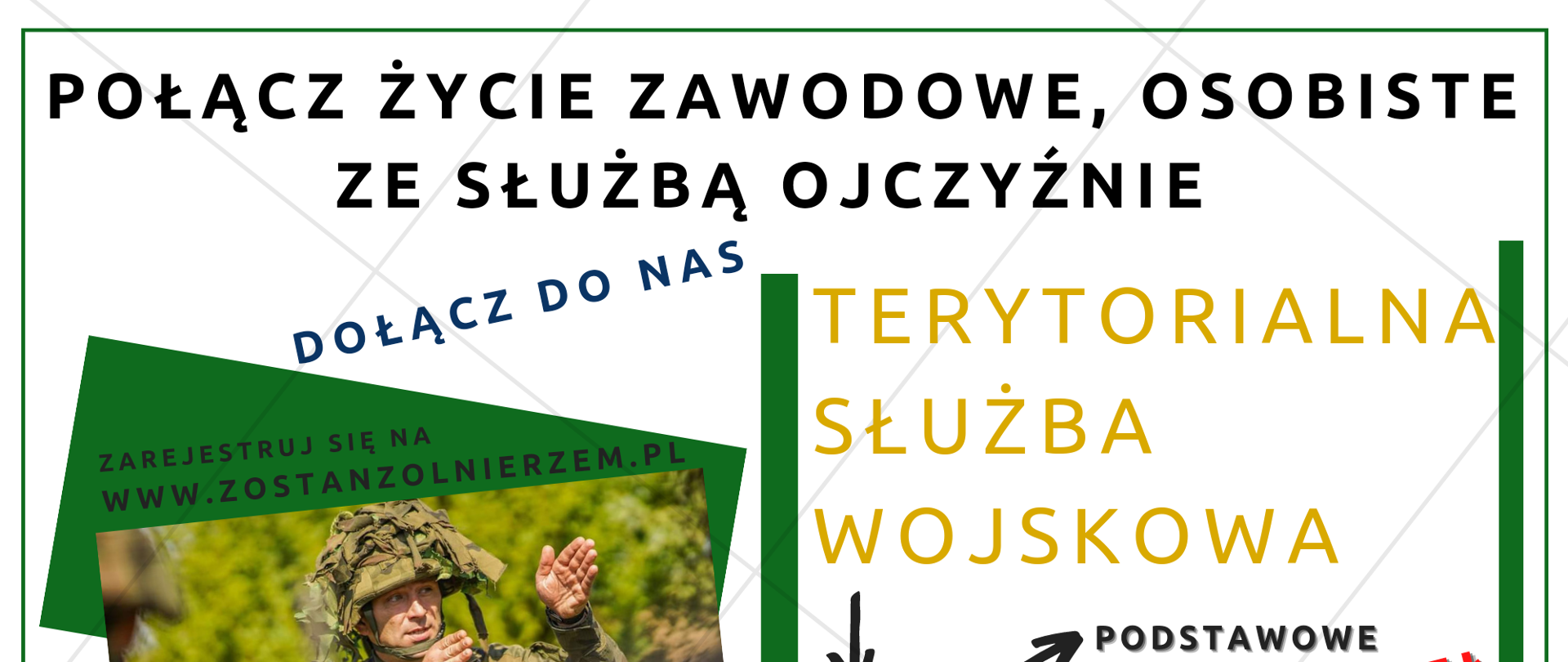 Zdjęcie przedstawia plakat informacyjny dotyczący możliwości dołączenia do Terytorialnej Służby Wojskowej.
