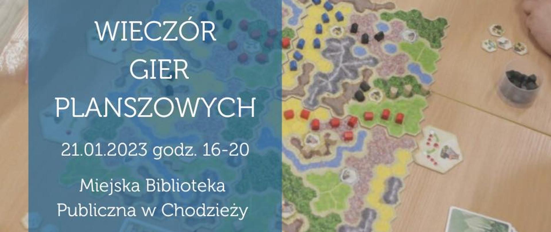 Plakat - wieczór gier planszowych w bibliotece 