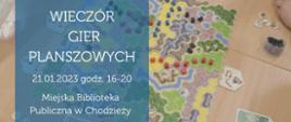 Plakat - wieczór gier planszowych w bibliotece 