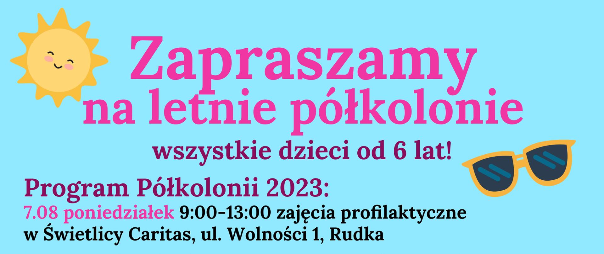 kolorowy plakat zachęcający rodziców do zapisów dzieci na letnie półkolonie