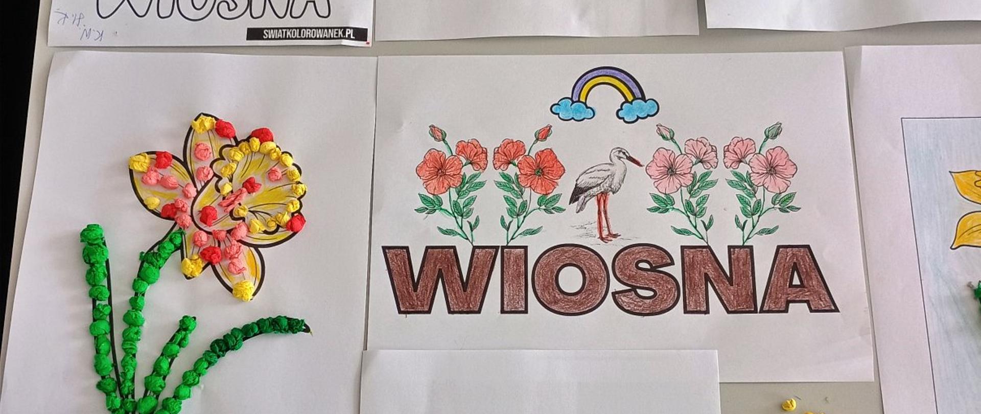 seniorzy wykonują zajęcia plastyczne dotyczące dnia wiosny
