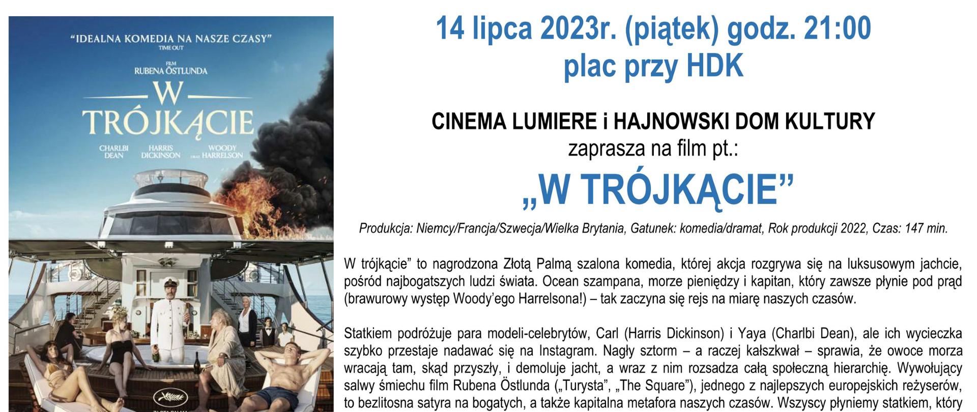 Na białym tle zdjęcie plakatu promującego film obok - informacje organizacyjne (zawarte w artykule) i logo HDK
