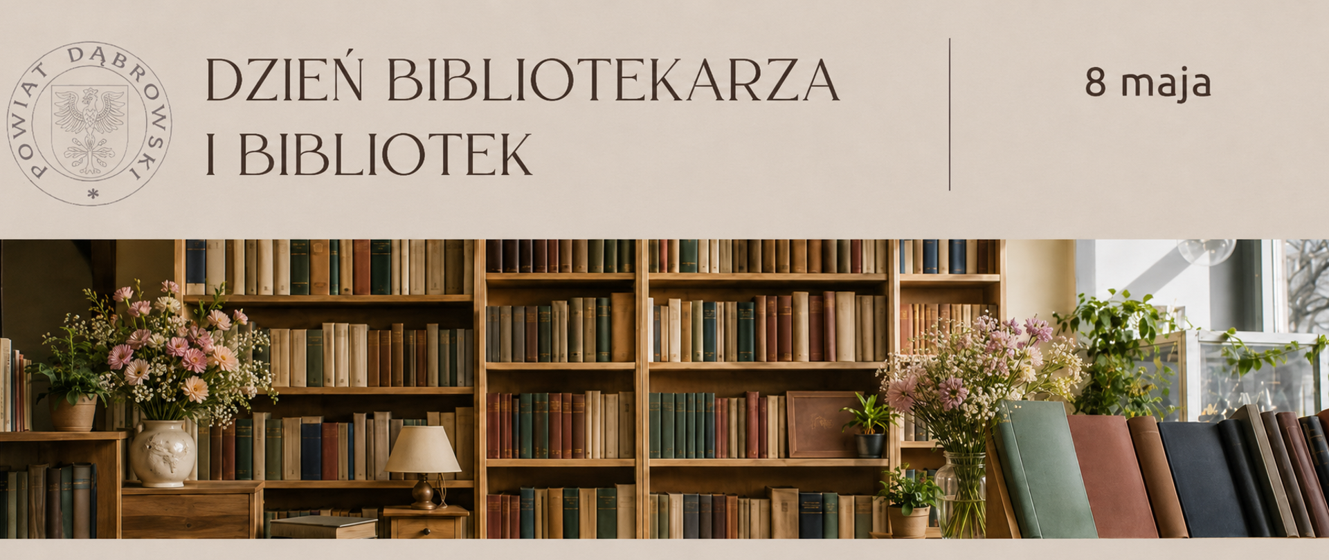 Grafika z napisem Dzień Bibliotekarza i Bibliotek