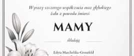 grafika zawierająca kondolencje: Panu Stanisławowi Rykaczewskiemu Wiceprzewodniczącemu Rady Powiatu Zambrowskiego
Wyrazy szczerego współczucia oraz głębokiego żalu z powodu śmierci
MAMY
składają
Edyta Marchelska-Groszfeld
Starosta Zambrowski
Robert Maciej Rosiak
Wicestarosta Zambrowski
Jacek Norbert Murawski
Przewodniczący Rady Powiatu Zambrowskiego
wraz z Radnymi Powiatu Zambrowskiego