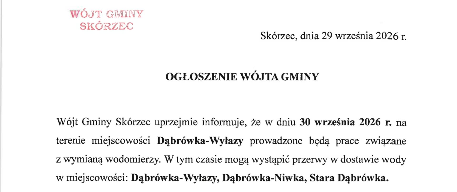 Wymiana wodomierzy – 30 września – Dąbrówka-Wyłazy, Dąbrówka-Niwka, Stara Dąbrówka