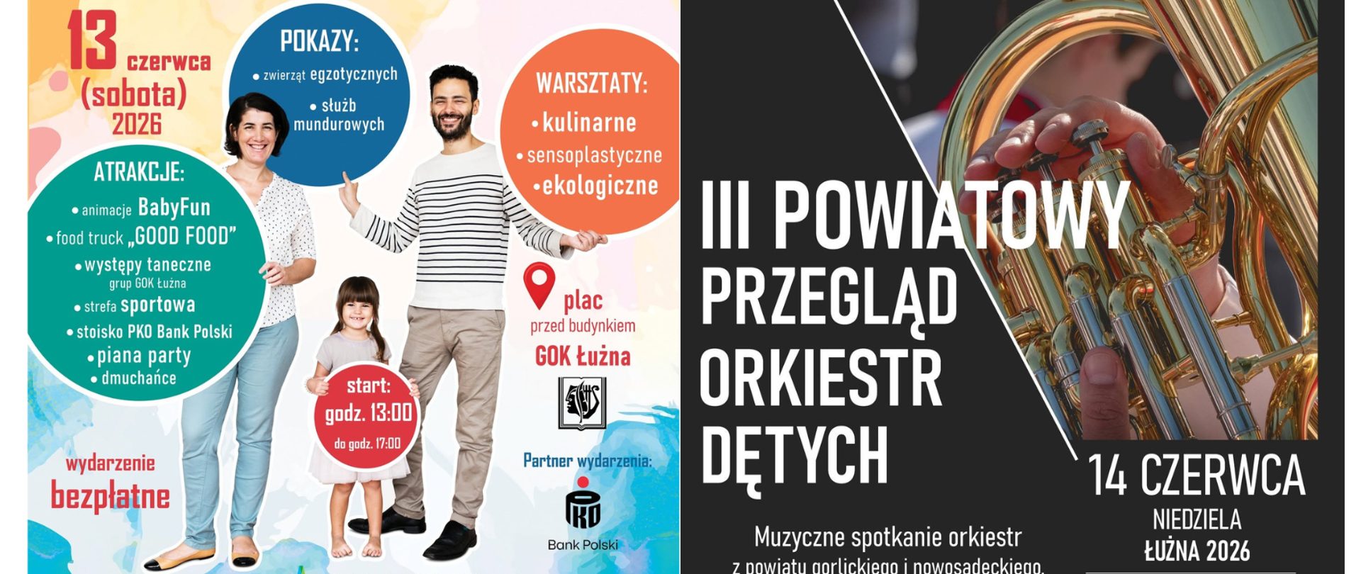 plakaty przedstawiające Dzień rodziny oraz III Powiatowy Przegląd Orkiestr Dętych