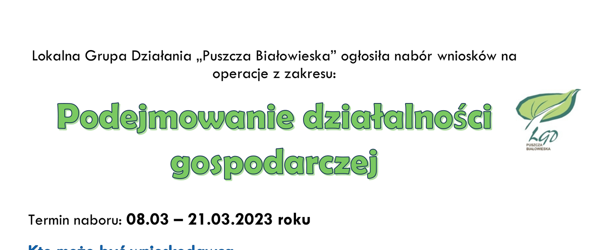 Plakat informujący o naborze - na białym tle napisy informacyjne, umieszczone w artykule