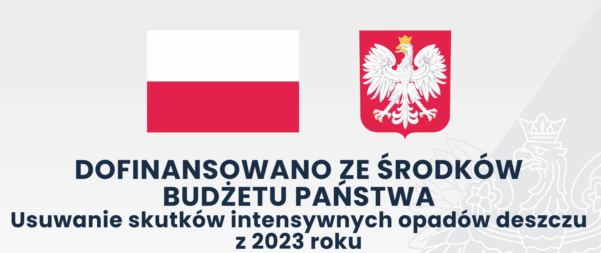 Na biało- szarym tle po prawej stronie zarys orła w koronie, u góry flaga i godło Polski oraz informacja o dofinansowaniu remontu drogi powiatowej nr 1264K Przesławice- Błogocice w miejscowościach Chorążyce, Rzędowice