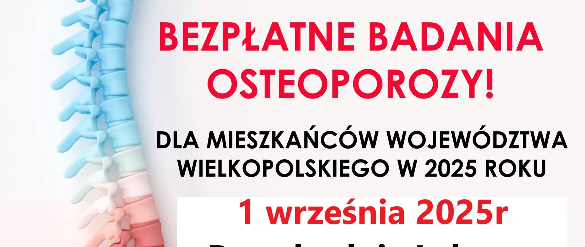 infografika dot. bezpłatnych badań w kierunku osteoporozy dla mieszkańców Margonina i okolic, w ramach realizacji „Programu polityki zdrowotnej profilaktyki i wczesnego wykrywania osteoporozy dla mieszkańców województwa wielkopolskiego” na lata 2025-2026