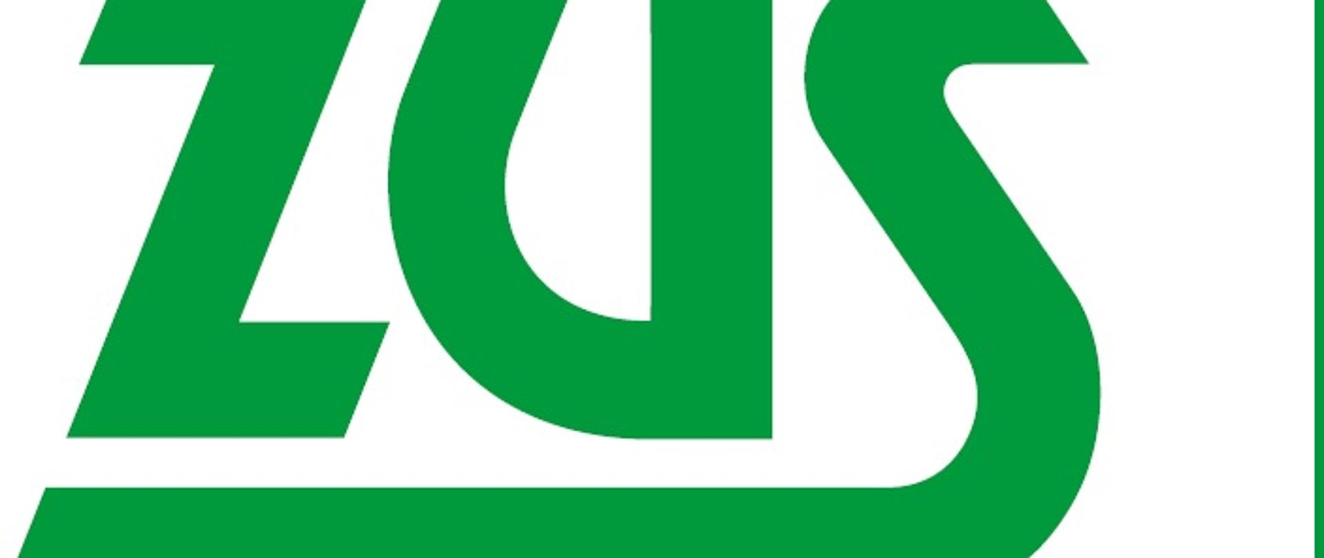na białym tle zielone napisy: z lewej: ZUS, z prawej: Zakład ubezpieczeń społecznych