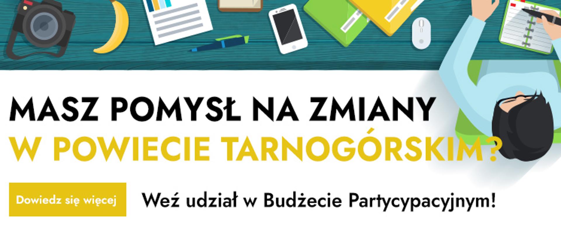 Budżet partycypacyjny powiatu tarnogórskiego - grafika człowiek przy biurku pisze w zeszycie