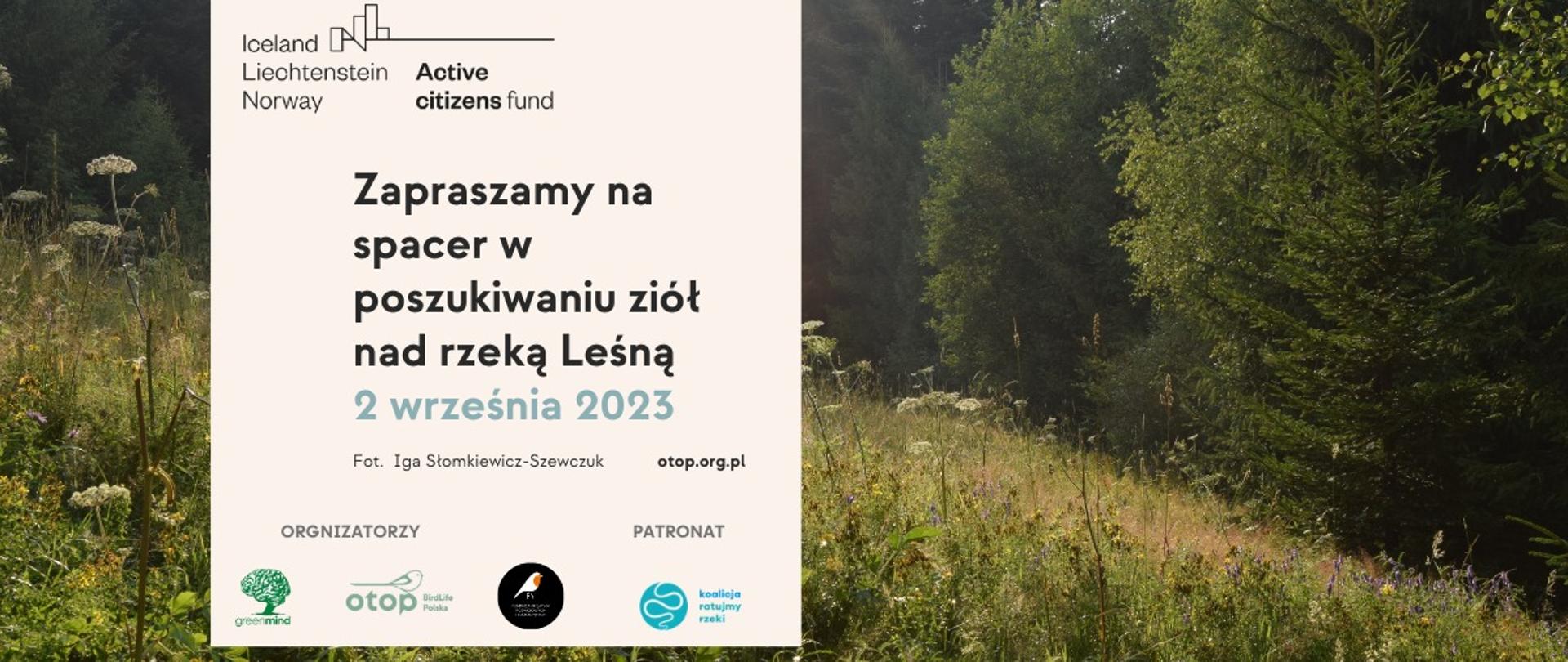 Na tle zdjęcia lasu, w prostokątnej grafice informacje o wydarzeniu, logotypy organizatorów i patronów (zawarte w artykule)