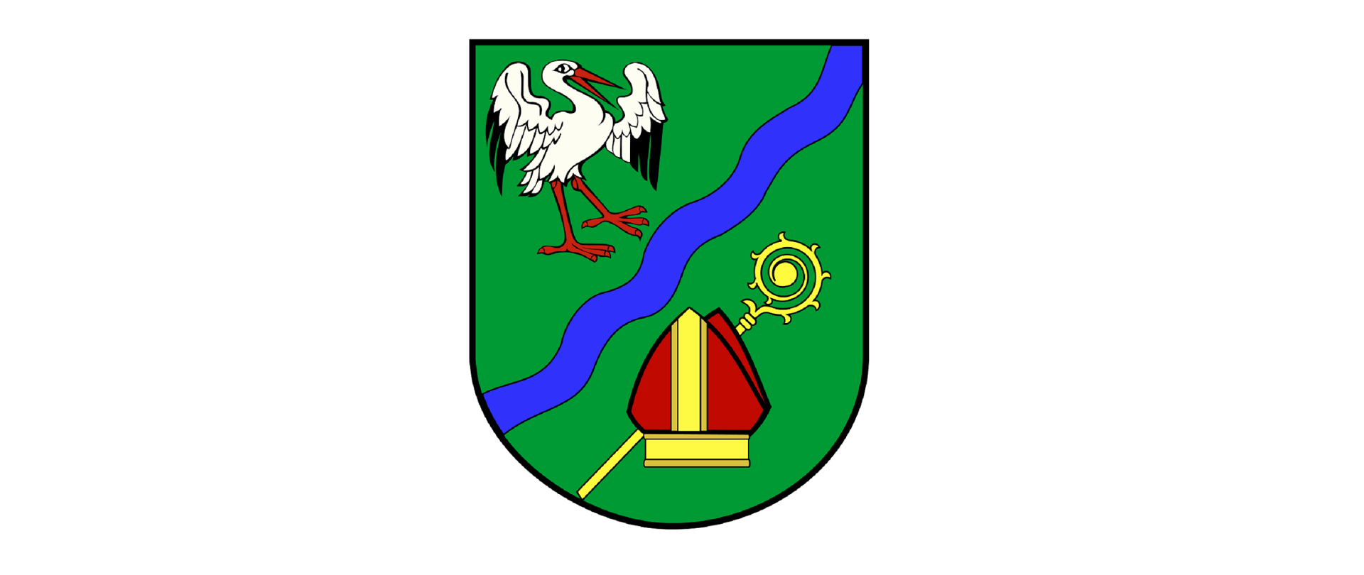 Na zdjęciu widnieje herb gminy Brańszczyk. Herb ma kształt tarczy zaokrąglonej u dołu. Na zielonym tle widnieje bocian, przecinająca herb na pół rzeka oraz insygnia biskupie.