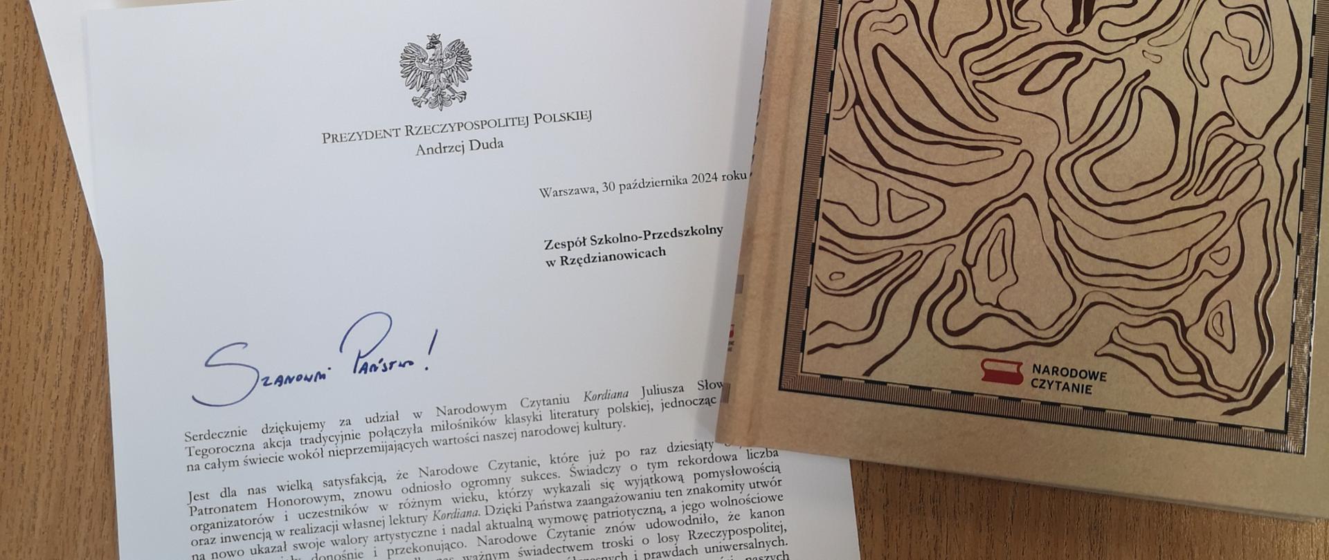Treść podziękowania za udział w Narodowym Czytaniu