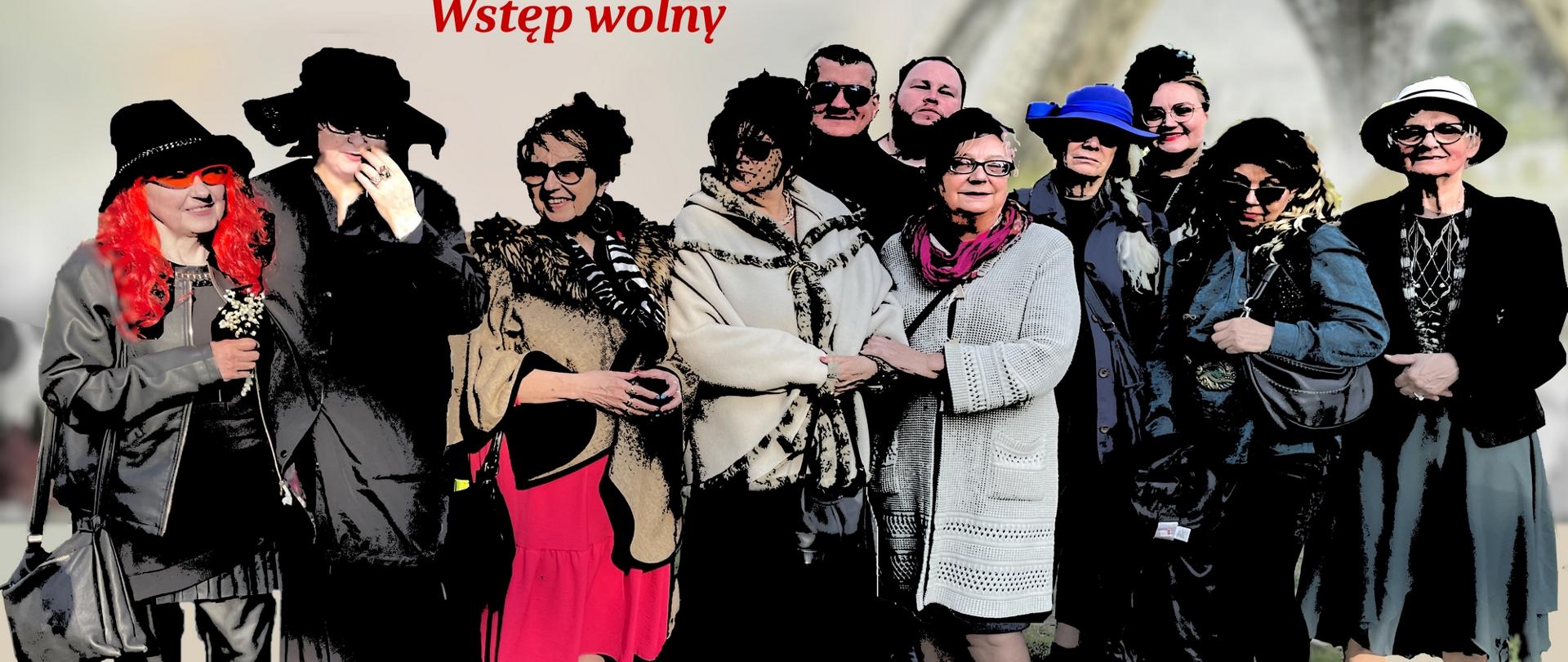 Na tle francuskiej wieży stoją aktorzy, u góry informacje organizacyjne
