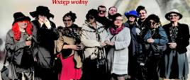 Na tle francuskiej wieży stoją aktorzy, u góry informacje organizacyjne